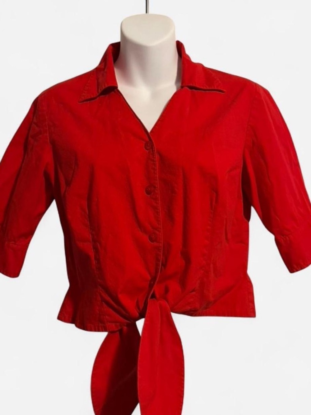 Rafaella Red Tie-Front Button Down Shirt Size 6